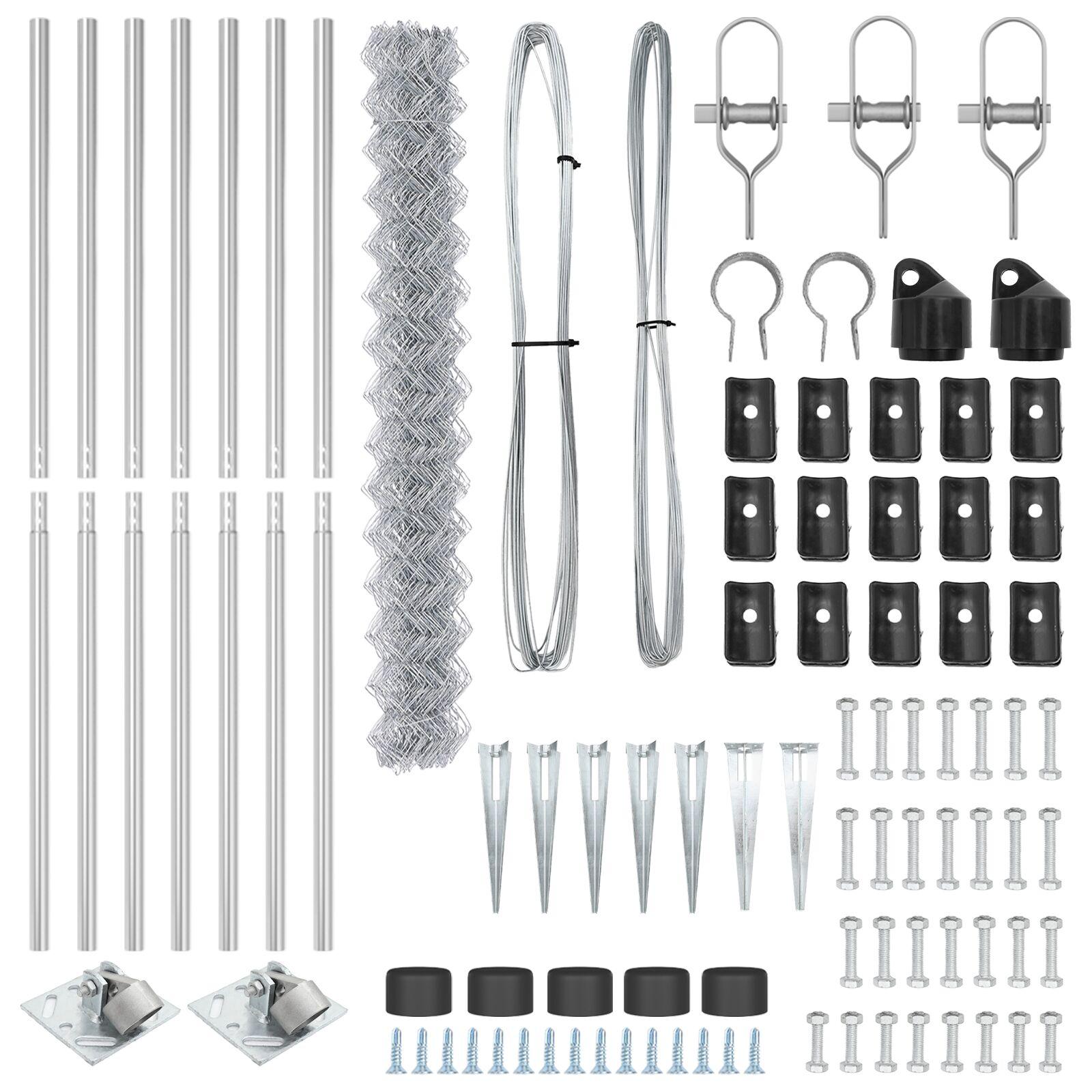 Kædetrådshegn med 7 spidsposter 1,5x10 m galvaniseret stål