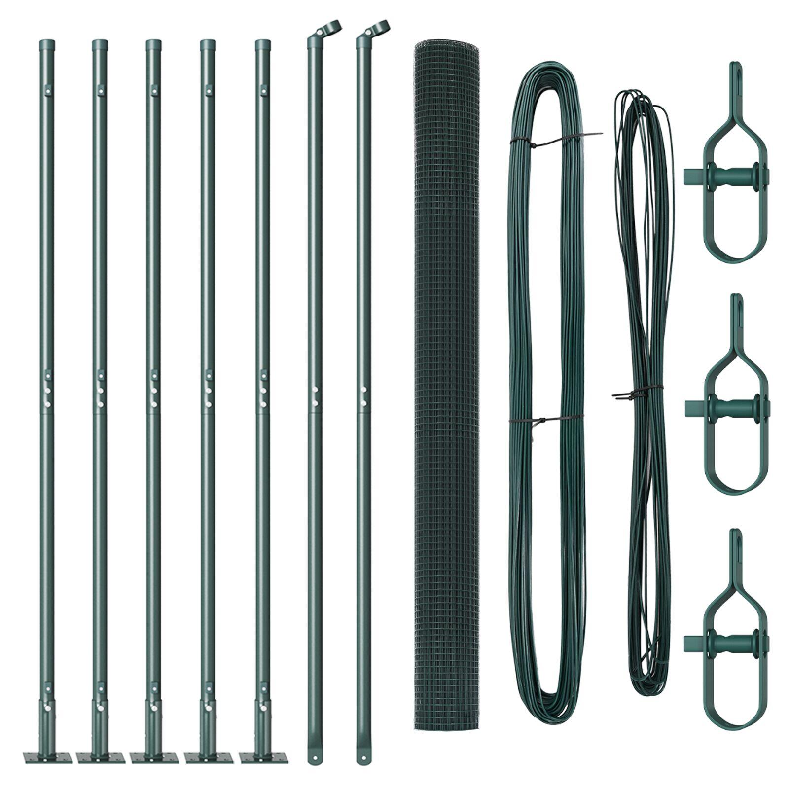 Svejset Trådhæng med 7 Flangede Stolper Grøn 1,4x10 m Stål