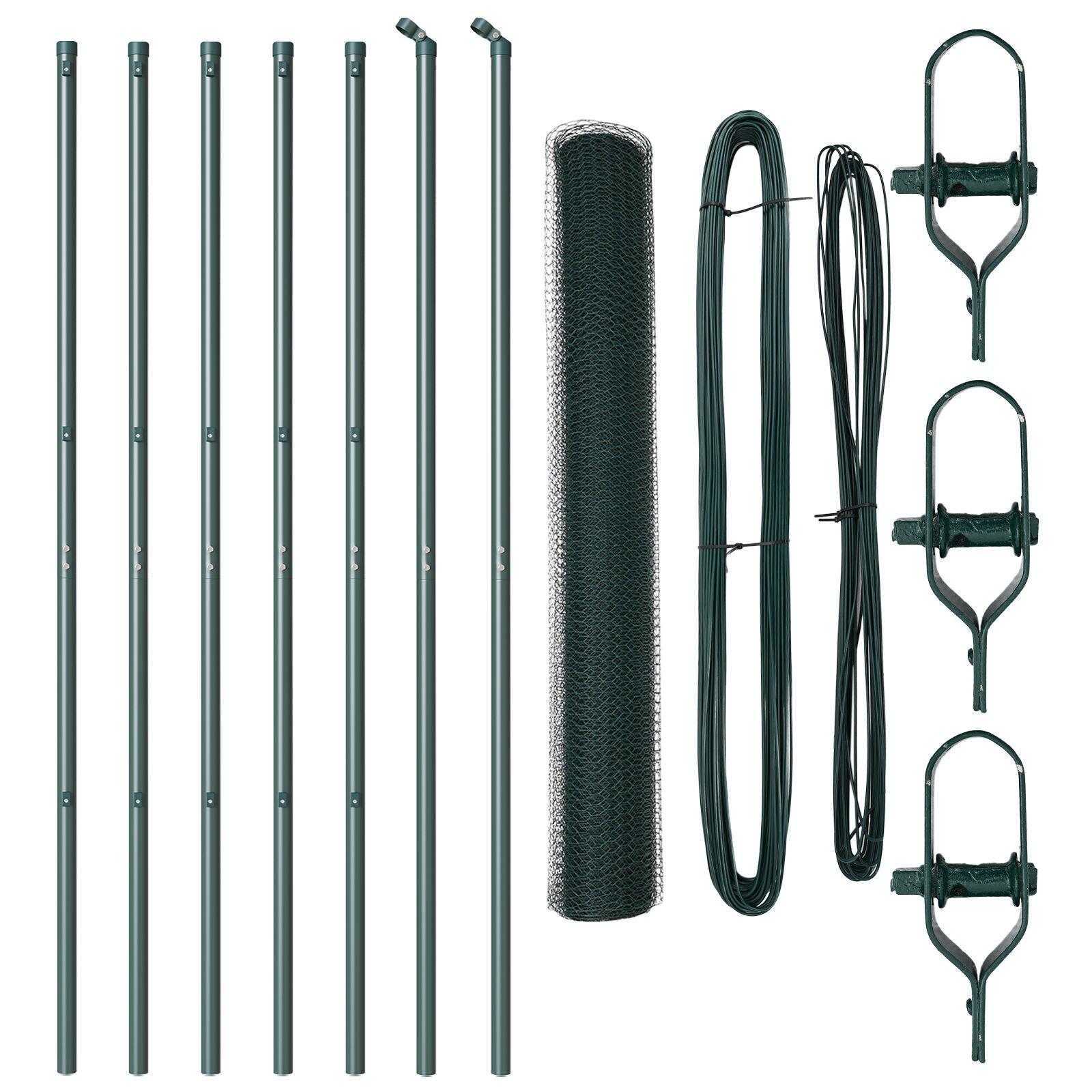 Hexagon hegn Grøn 1x10 m Stål,  Hegn stolper 7 stk Grøn Ø32 mm 150 cm Galvaniseret stål
