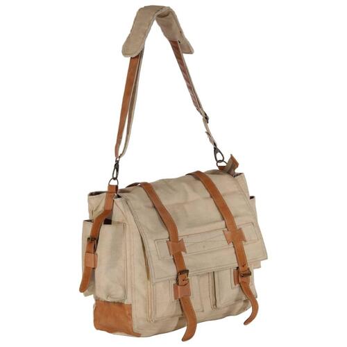 Skuldertaske 42 x 13 x 34,5 cm kanvas og ægte læder beige