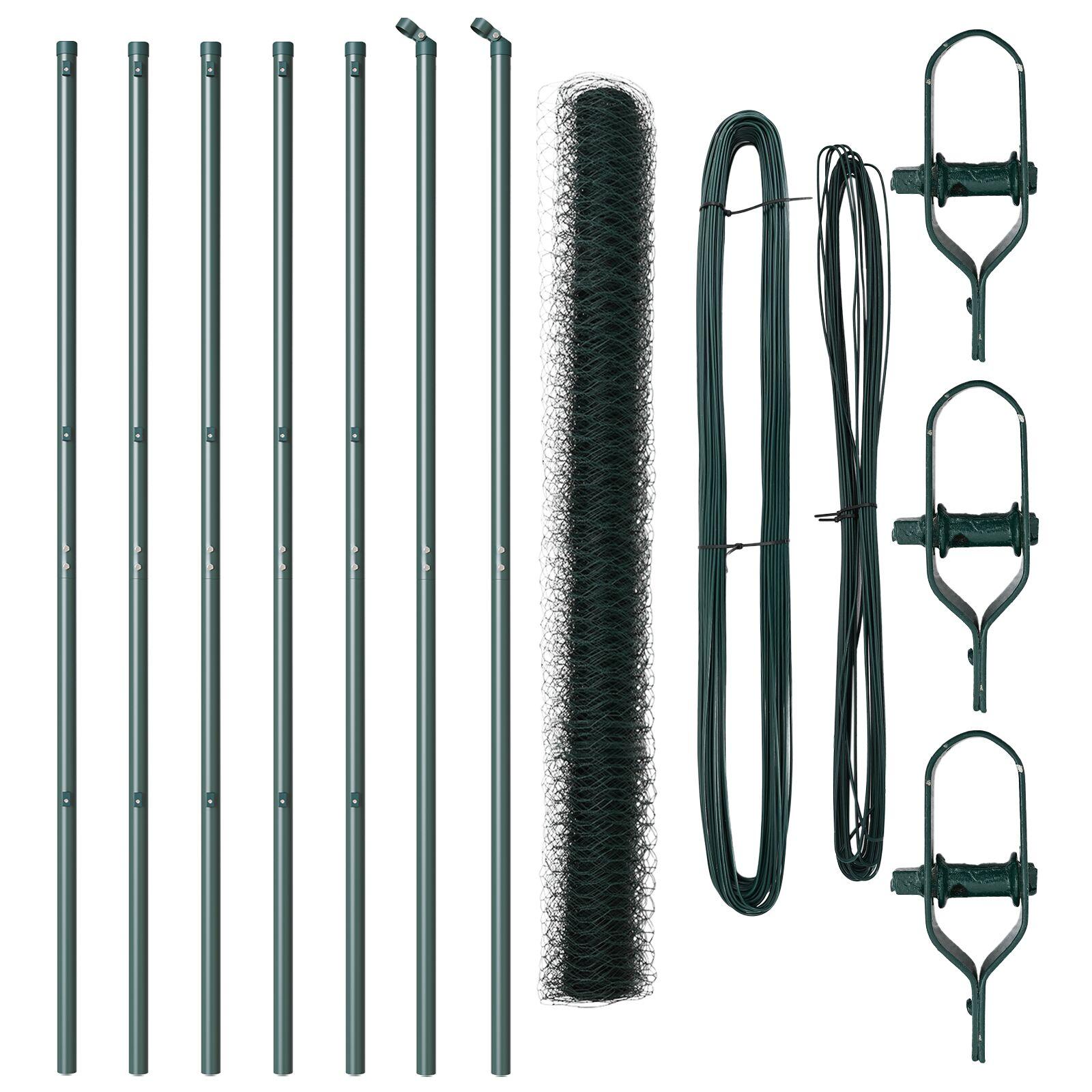 Hexagon Hegn Grøn 1,5x10 m Stål,  Hegn Stolper 7 stk Grøn Ø32 mm 200 cm Galvaniseret Stål
