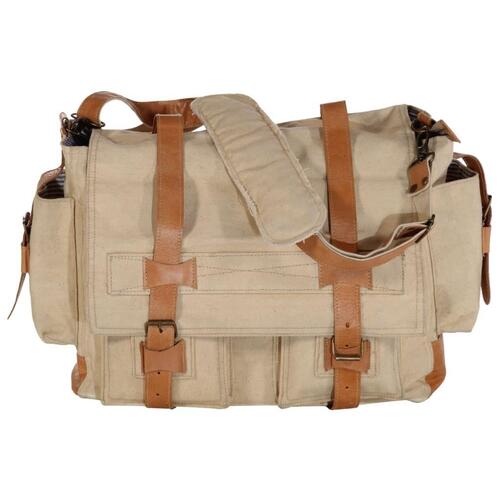 Skuldertaske 42 x 13 x 34,5 cm kanvas og ægte læder beige