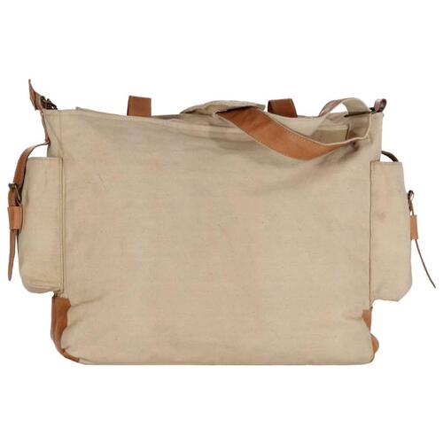 Skuldertaske 42 x 13 x 34,5 cm kanvas og ægte læder beige