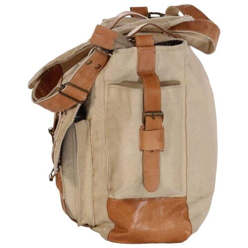 Skuldertaske 42 x 13 x 34,5 cm kanvas og ægte læder beige