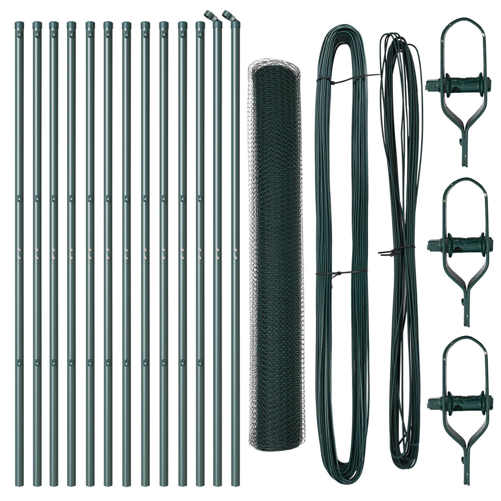Hexagon Hegn Grøn 1.4x25 m Stål,  Hegn Stander 13 stk Grøn Ø32 mm 190 cm Galvaniseret Stål
