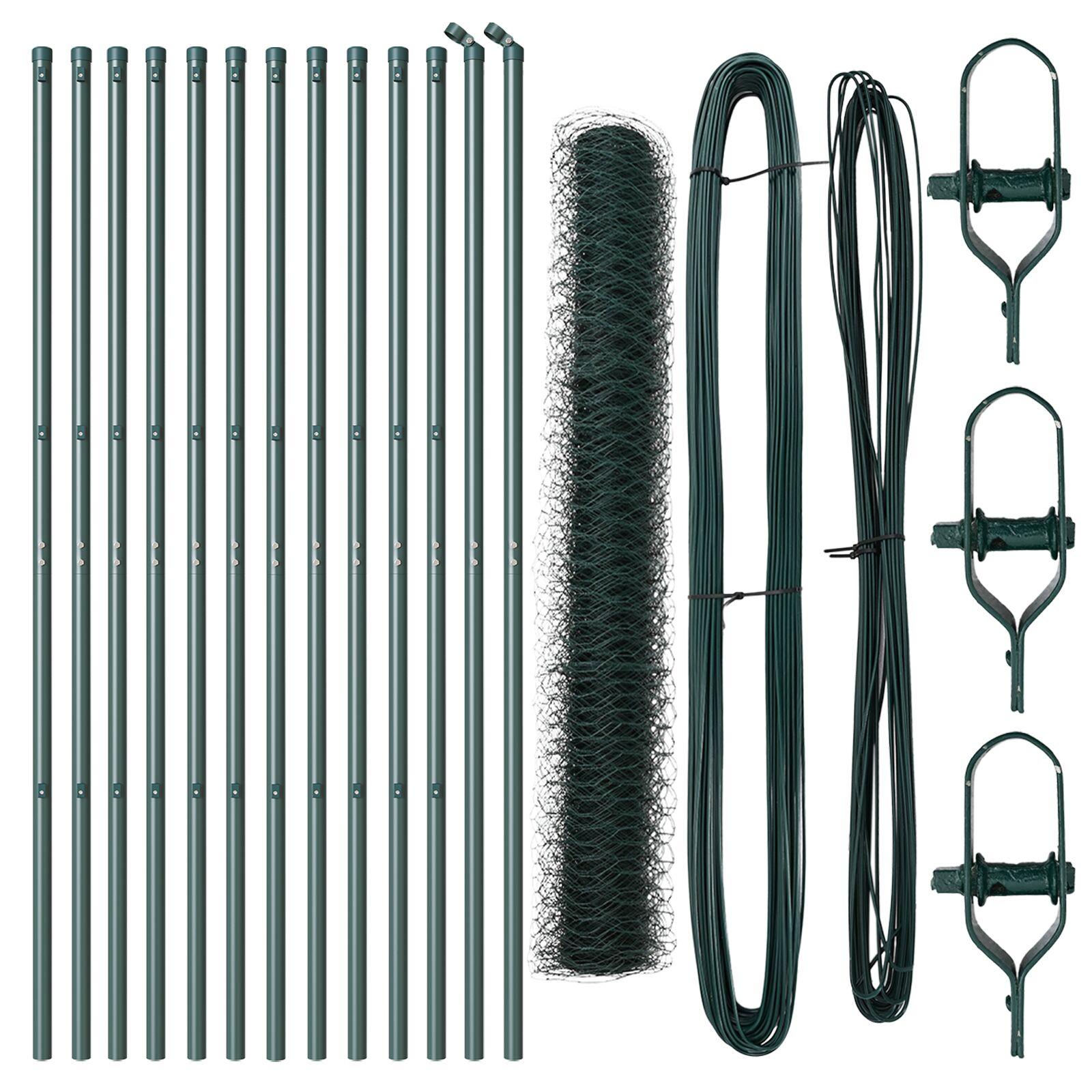 Hexagon hegn Grøn 1,4x25 m Stål,  Hegnsposter 13 stk Grøn Ø32 mm 190 cm Galvaniseret stål