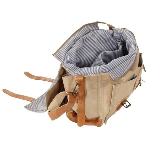 Skuldertaske 42 x 13 x 34,5 cm kanvas og ægte læder beige