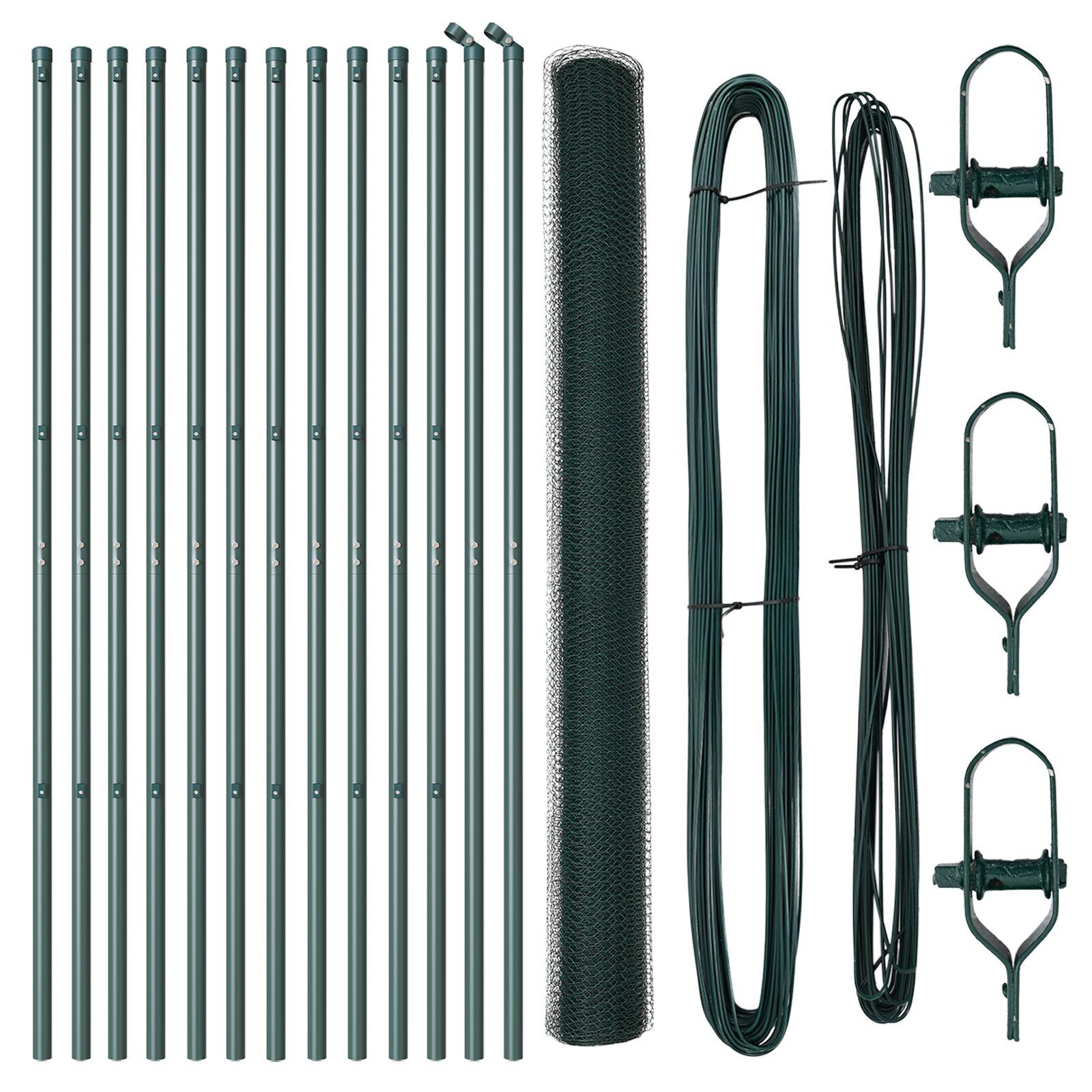 Hexagon hegn Grøn 1,6x25 m Stål,  Hegn posts 13 stk Grøn Ø32 mm 210 cm Galvaniseret stål