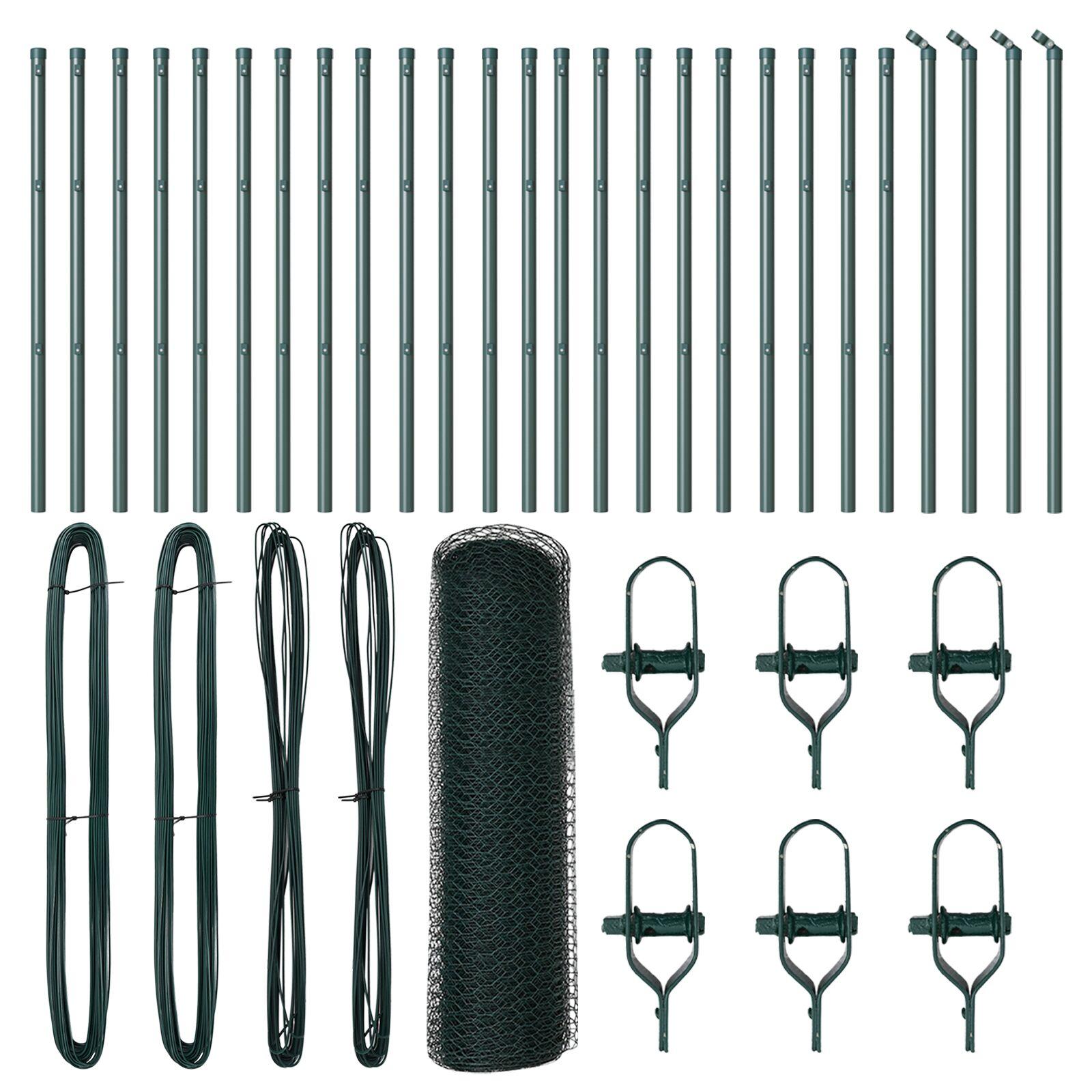 Sekskanthegn Grøn 0,4x50 m Stål,  Hegnsposter 13 stk Grøn Ø32 mm 80 cm Galvaniseret stål