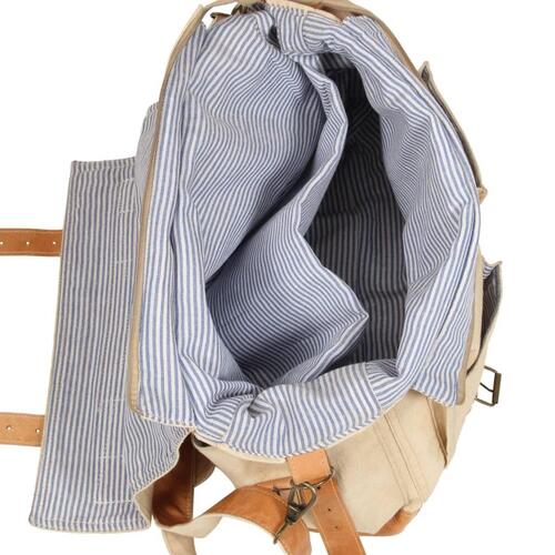 Skuldertaske 42 x 13 x 34,5 cm kanvas og ægte læder beige