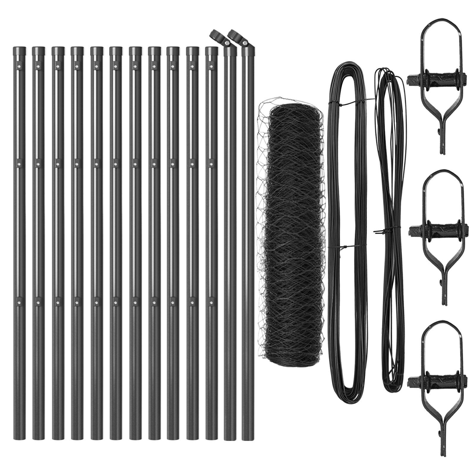 Sekskantet Hegn Grå 0,6x25 m Stål,  Hegn Poster 13 stk Grå Ø32 mm 100 cm Galvaniseret Stål