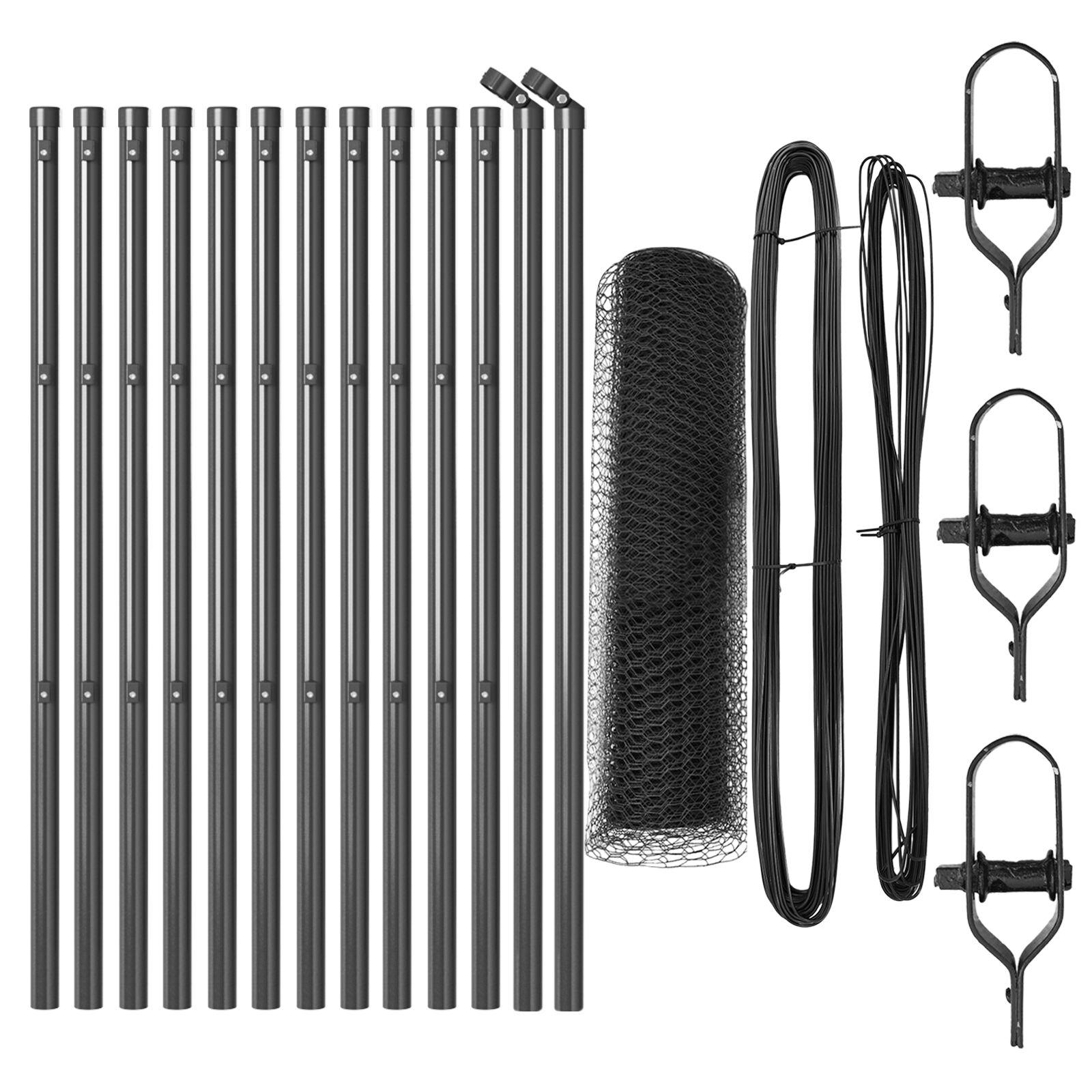 Sekskanthegn Grå 0,8x25 m Stål,  hegnspæle 13 stk Grå Ø32 mm 120 cm galvaniseret stål