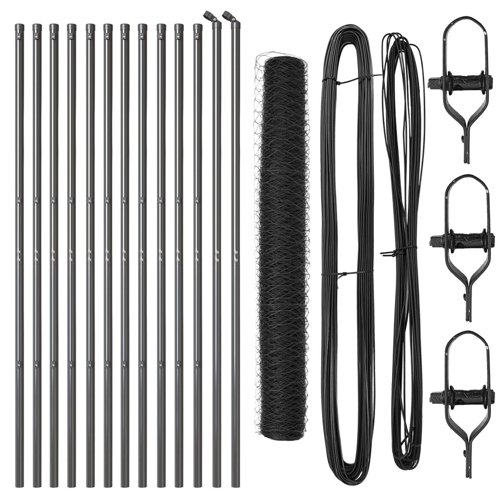 Hexagonhegn Grå 1.4x25 m Stål,  Hegnsposter 13 stk Grå Ø32 mm 190 cm Galvaniseret stål