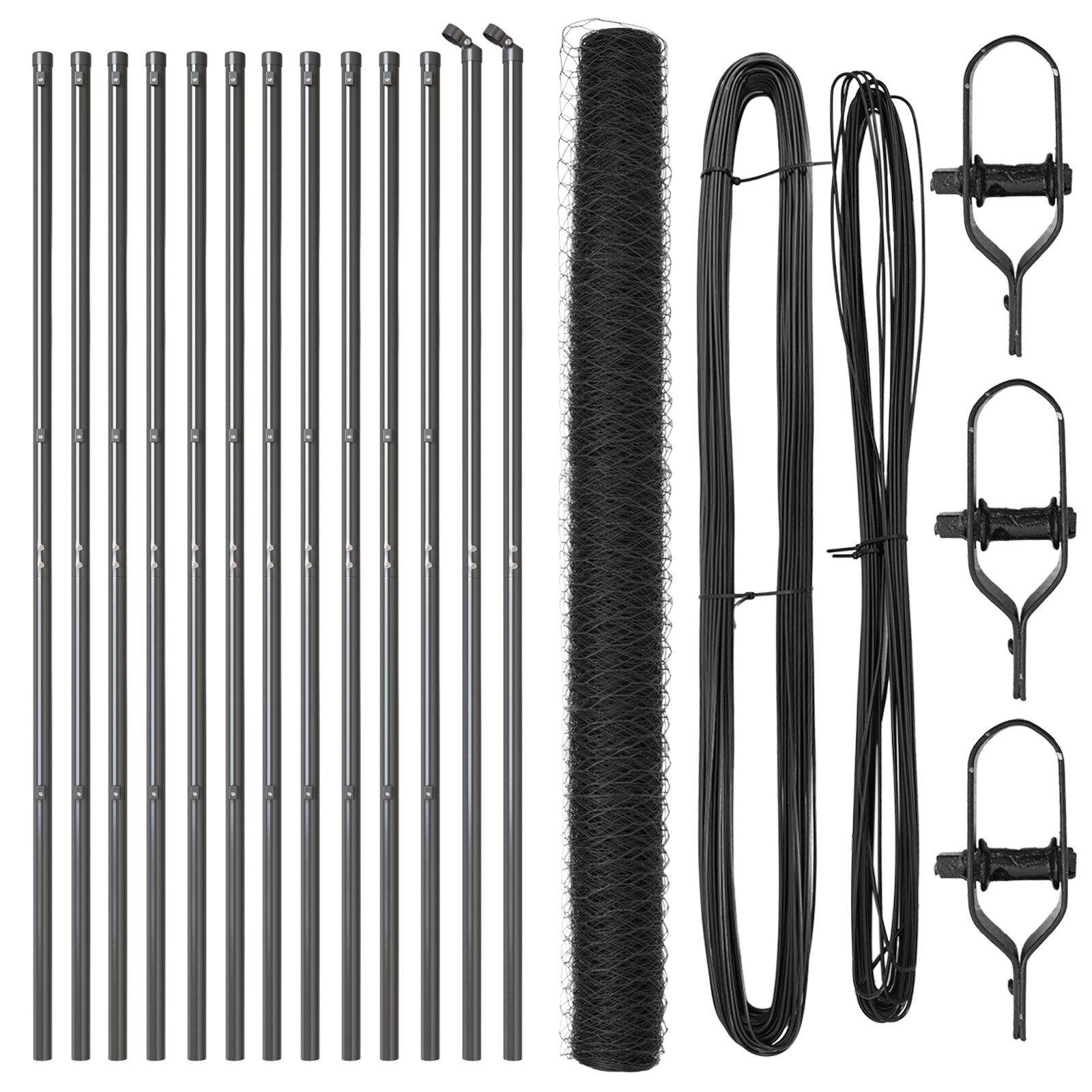 Hexagon hegn Grå 1.6x25 m Stål,  hegnspæle 13 stk Grå Ø32 mm 210 cm Galvaniseret stål