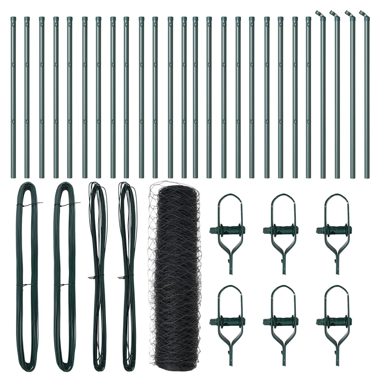 Hexagon hegn Grå 0.8x50 m Stål,  Hegnskurve 13 stk Grøn Ø32 mm 120 cm Galvaniseret Stål