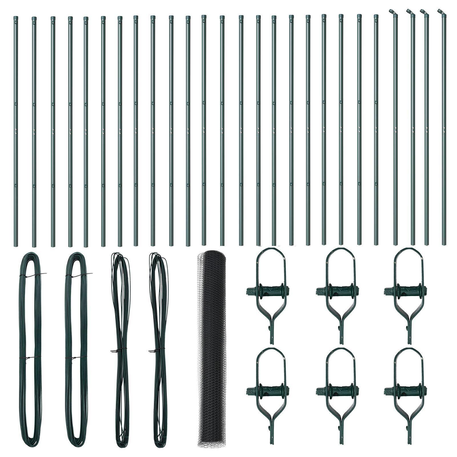 Hexagon Hegn Grå 1x50 m Stål,  Hegn Stolper 13 stk Grøn Ø32 mm 150 cm Galvaniseret Stål