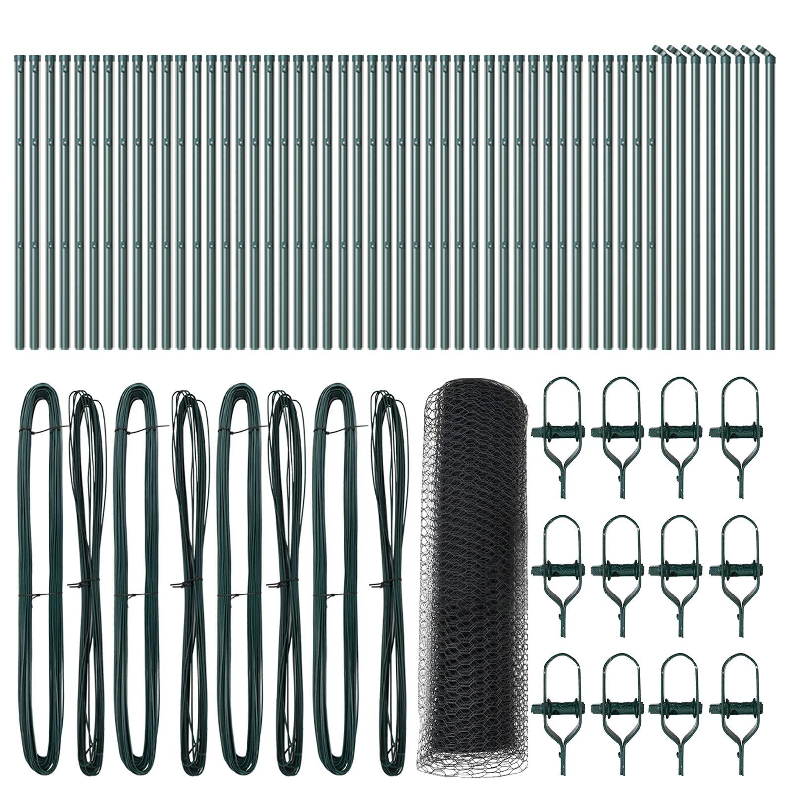 Sekskant hegn Grå 0.6x100 m Stål,  Hegnspæle 13 stk Grøn Ø32 mm 100 cm Galvaniseret Stål