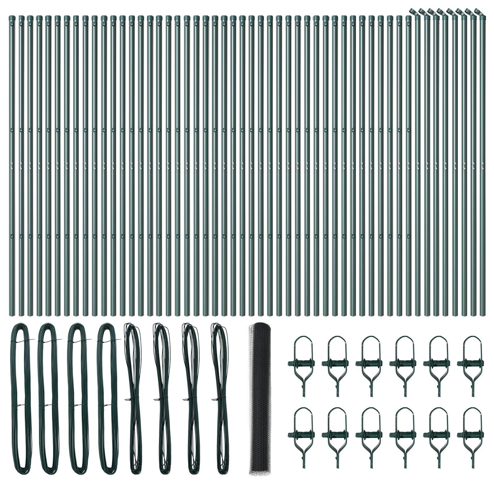 Hexagon Hegn Grå 1,2x100 m Stål,  Hegn Poster 13 stk Grøn Ø32 mm 170 cm Galvaniseret Stål