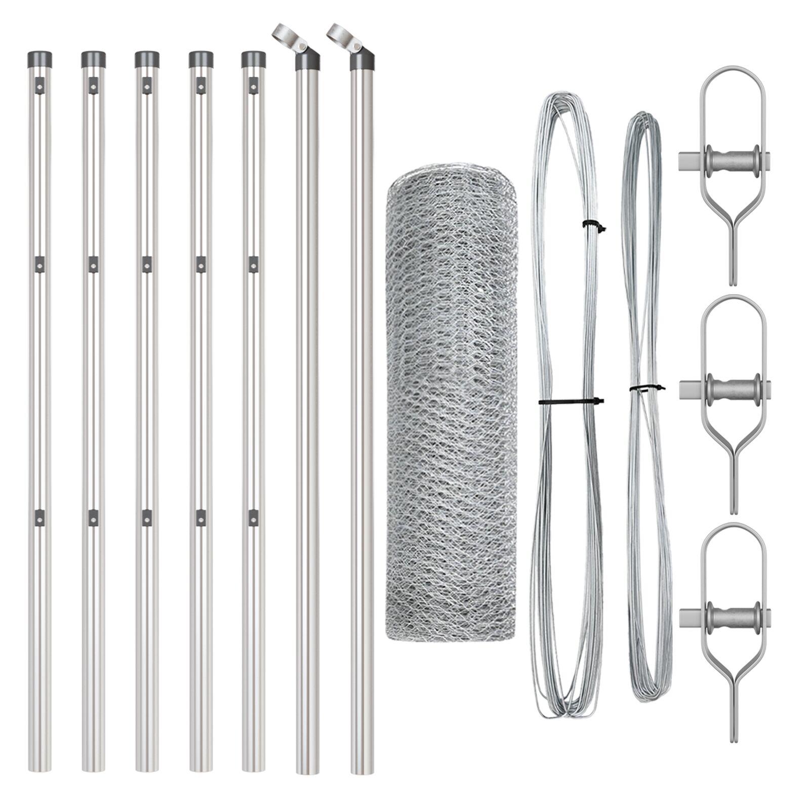 Hexagon hegn 0.4x10 m Galvaniseret stål,  hegnspæle 7 stk Ø32 mm 80 cm Galvaniseret stål