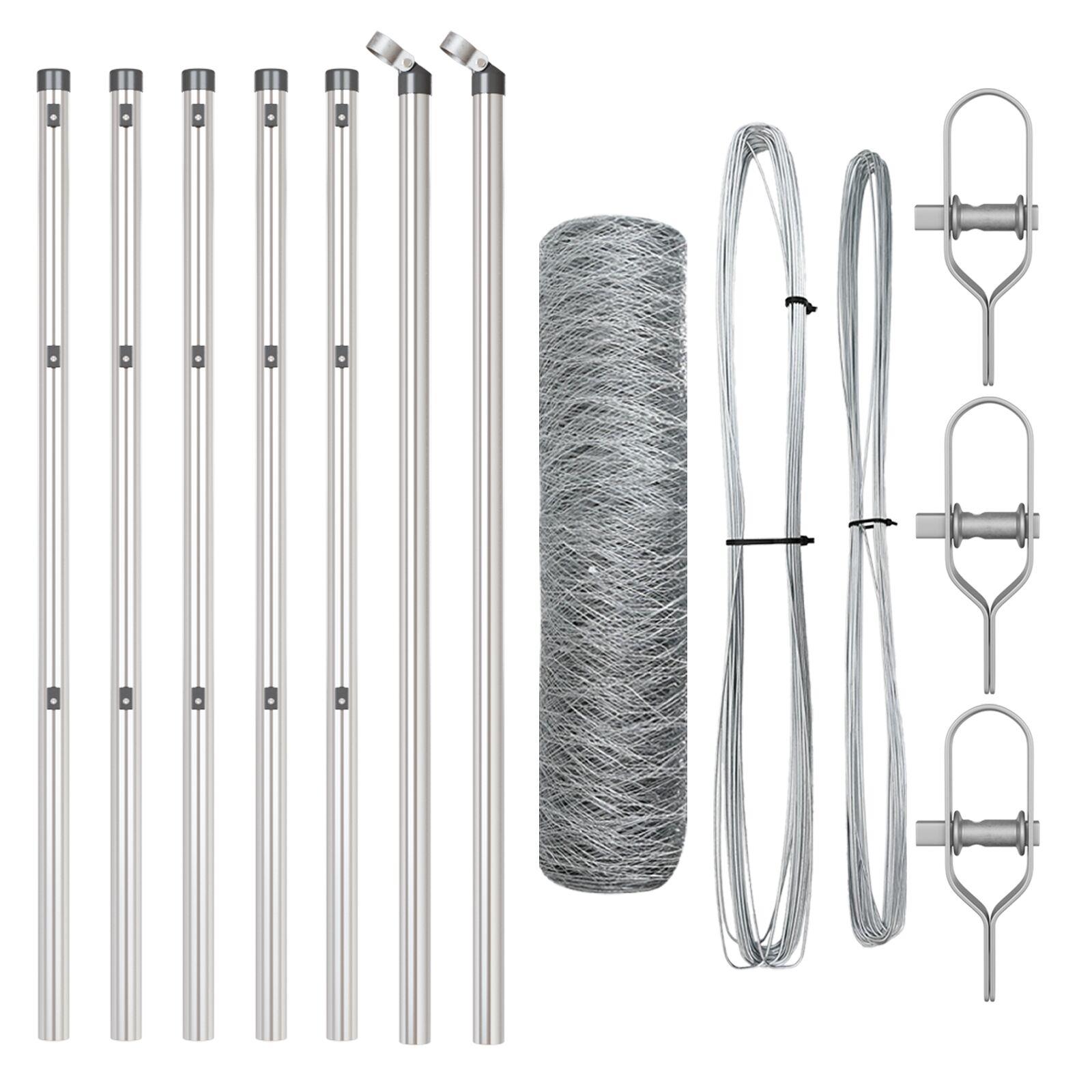 Sekskant Indhegning 0,5x10 m Galvaniseret Stål,  Indhegningstænger 7 stk Ø32 mm 100 cm Galvaniseret Stål