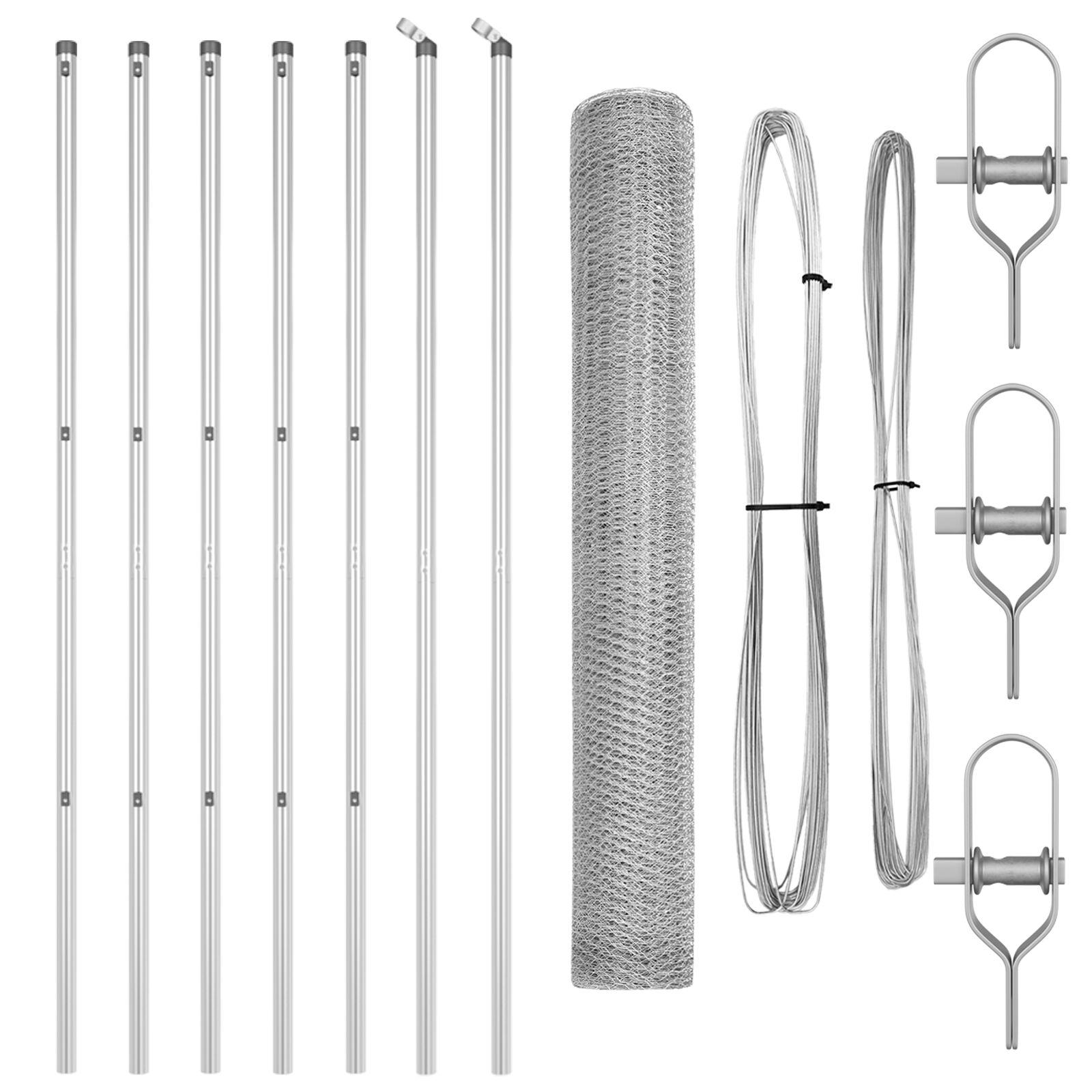 Sekskanthegn 1x10 m Galvaniseret stål,  Hejsepæle 7 stk Ø32 mm 150 cm Galvaniseret stål