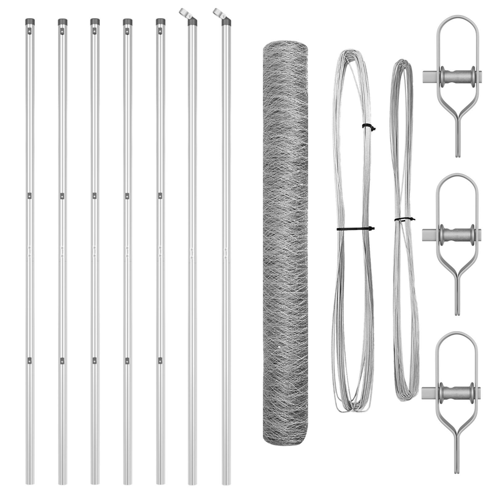 Hexagon Hegn 1,4x10 m Galvaniseret Stål,  Hegnsposter 7 stk Ø32 mm 190 cm Galvaniseret Stål