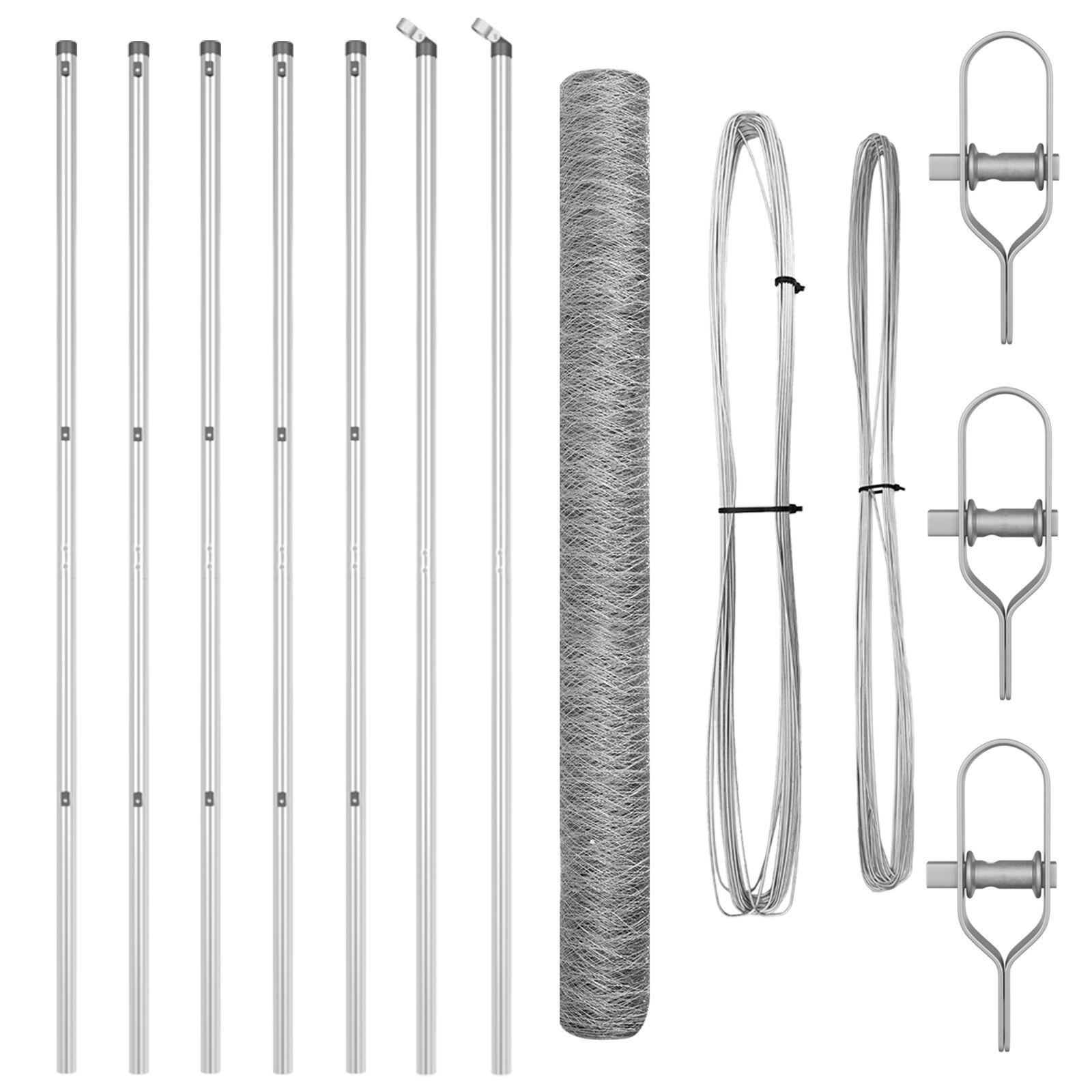Hexagon hegn 1,6x10 m galvaniseret stål,  hegns befæstninger 7 stk Ø32 mm 210 cm galvaniseret stål