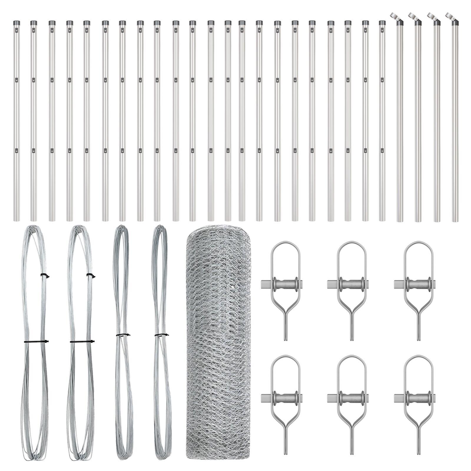 Hexagon Hegn 0,5x50 m Galvaniseret Stål,  Hegnsposter 13 stk Ø32 mm 100 cm Galvaniseret Stål