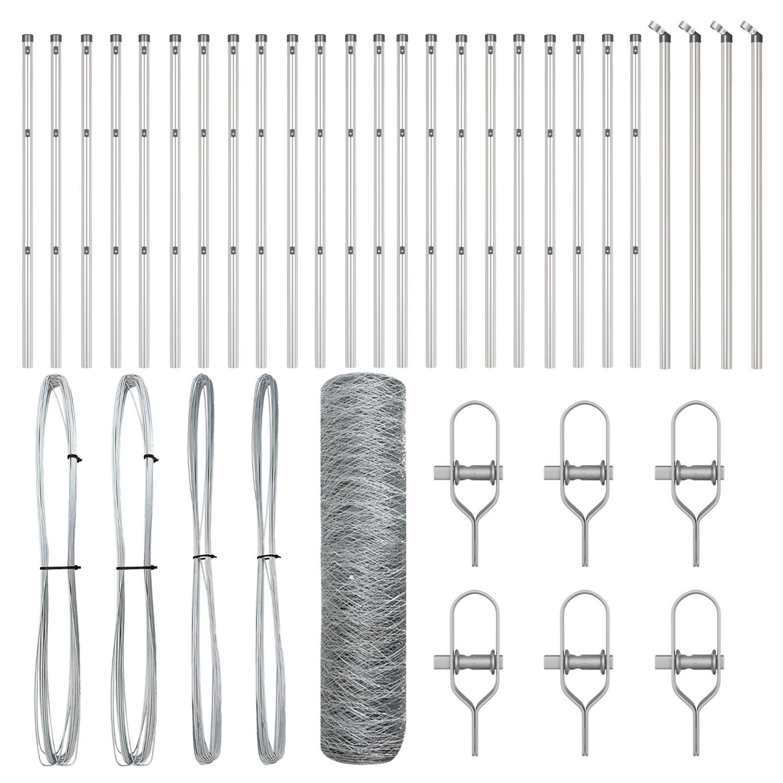 Heksagon Hegn 0,5x50 m Galvaniseret Stål,  Hegnspæle 13 stk Ø32 mm 100 cm Galvaniseret Stål