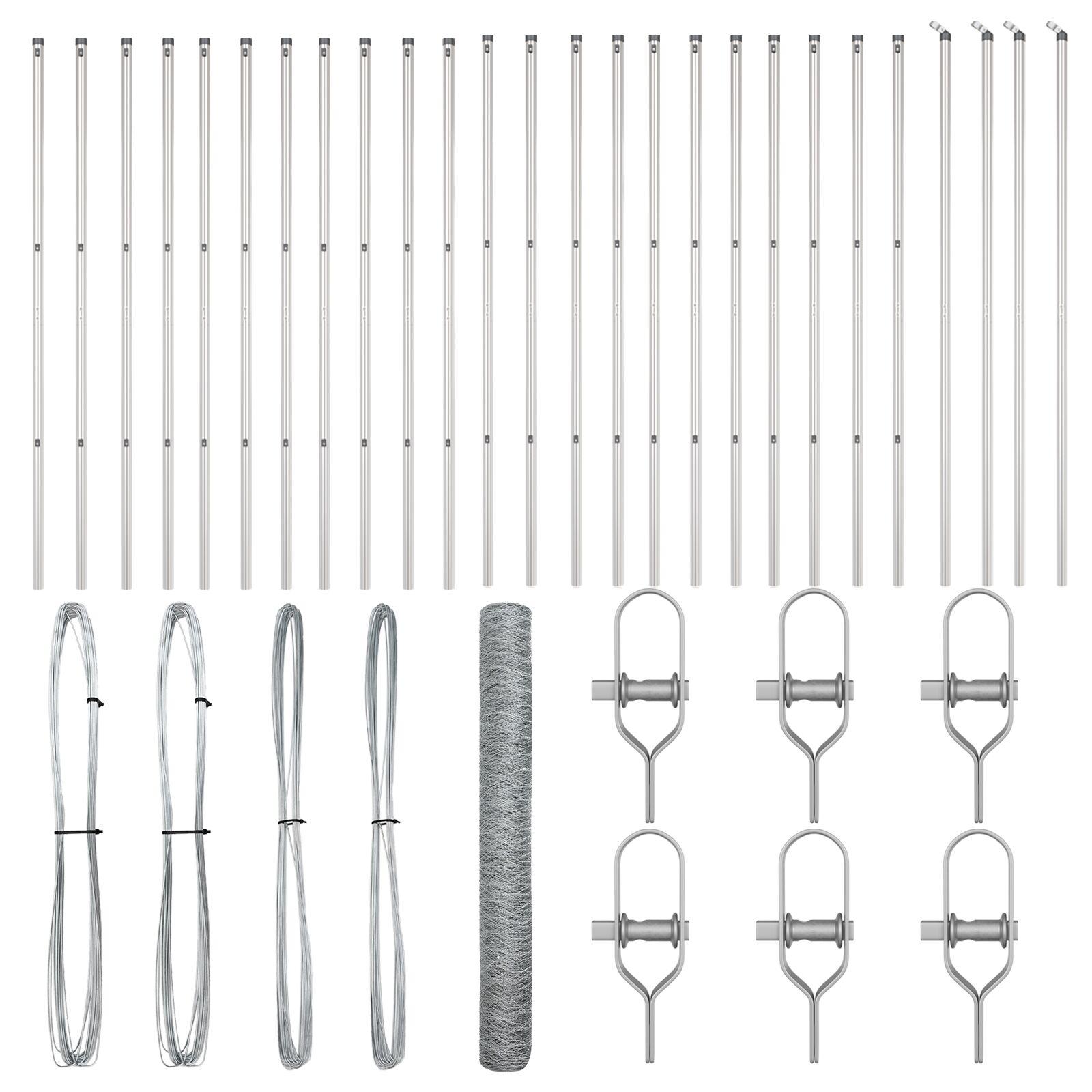 Hexagon hegn 1x50 m galvaniseret stål,  hegnspæle 13 stk Ø32 mm 150 cm galvaniseret stål