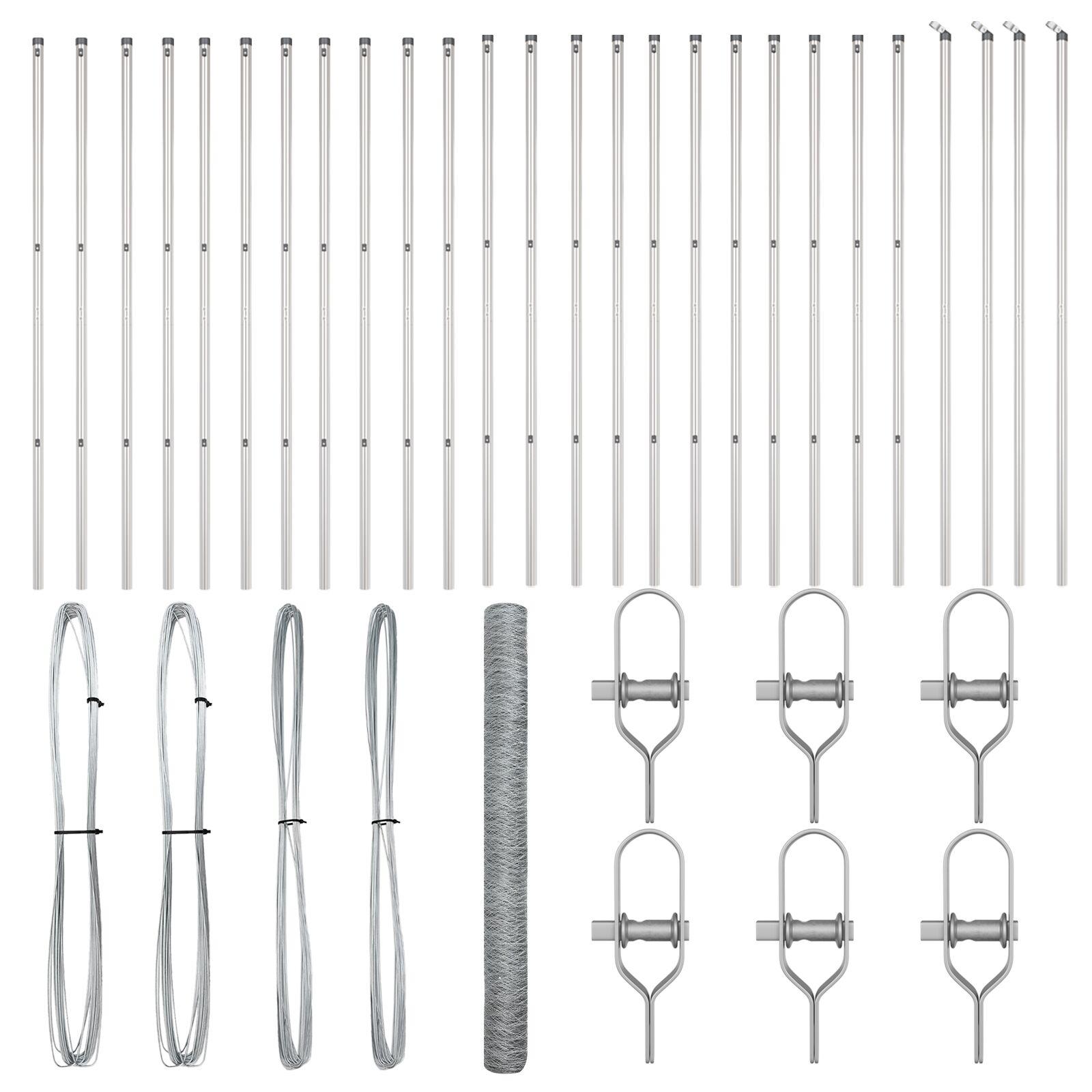 Hexagon Hegn 1,5x50 m Galvaniseret Stål,  Hegnspæle 13 stk Ø32 mm 200 cm Galvaniseret Stål