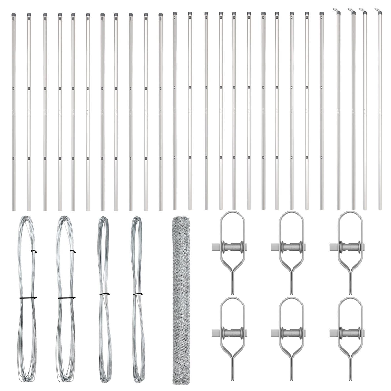 Hexagon Hegn 1,6x50 m Galvaniseret Stål,  Hegn Støtter 13 stk Ø32 mm 210 cm Galvaniseret Stål