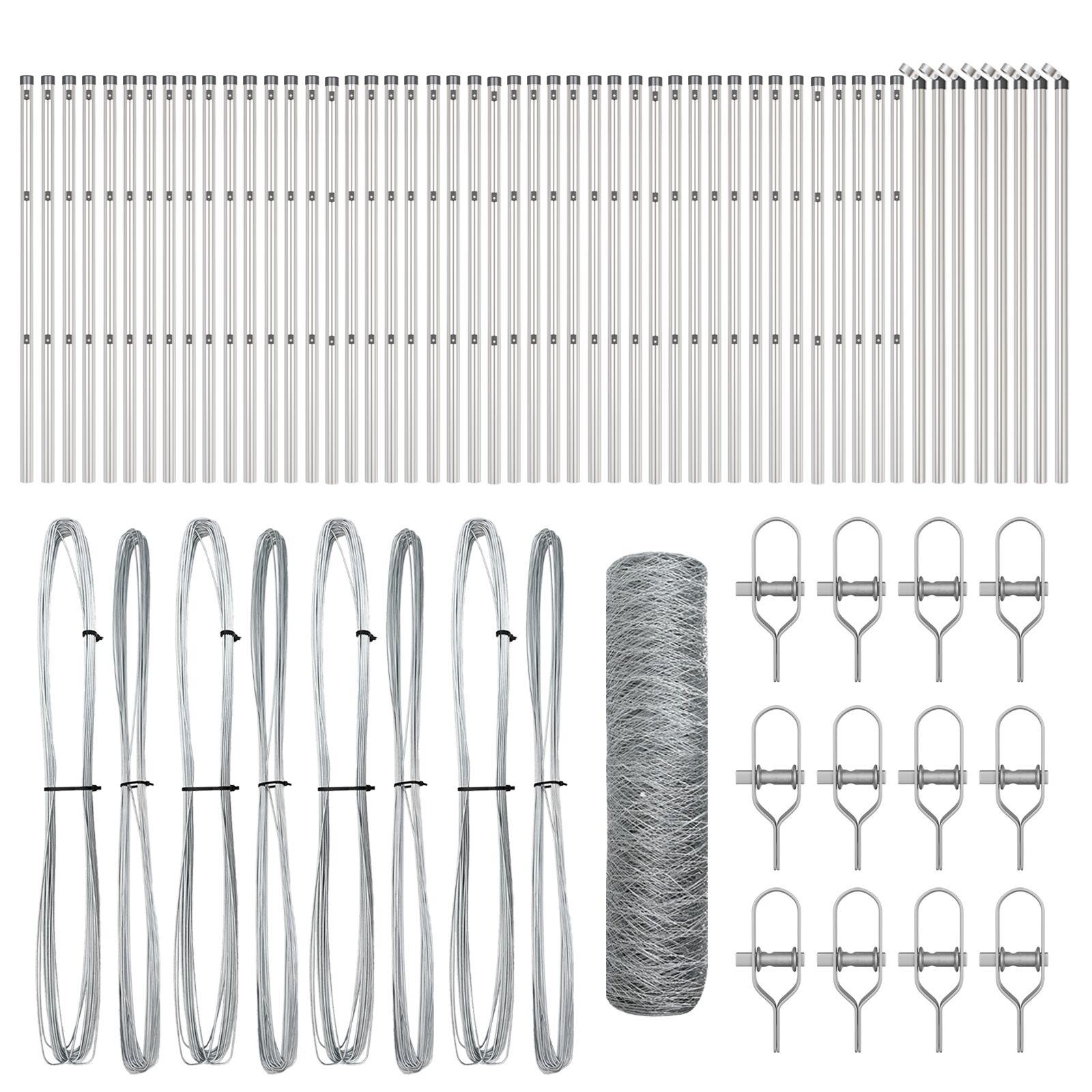 Hexagon Hegn 0,4x100 m Galvaniseret Stål,  Hegn Poster 13 stk Ø32 mm 80 cm Galvaniseret Stål