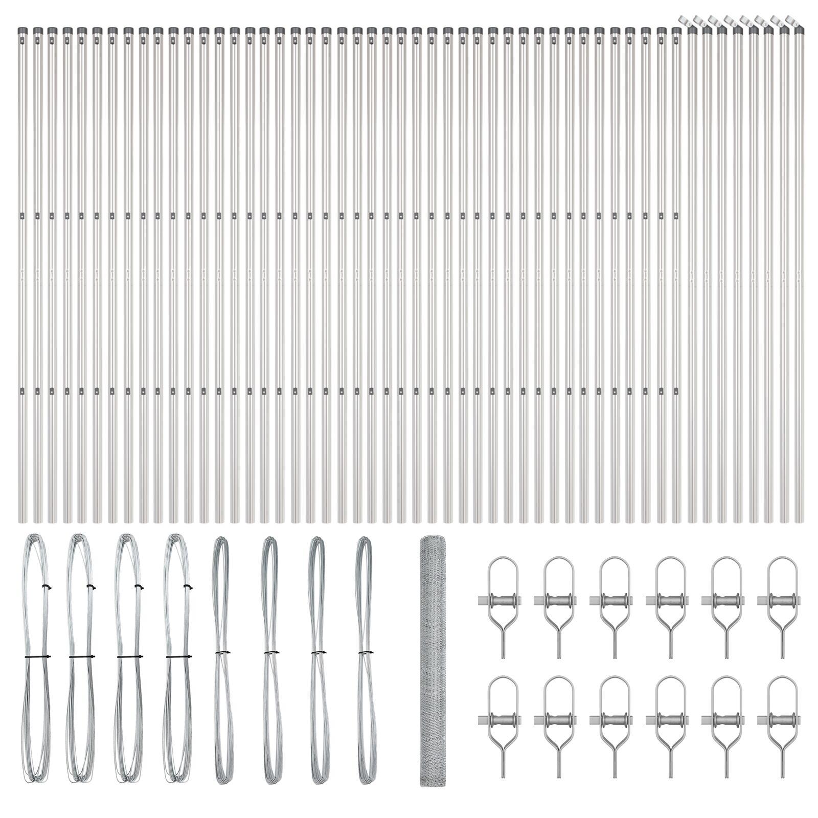 Hexagon hegn 1,5x100 m galvaniseret stål,  Hegnsstænger 13 stk Ø32 mm 200 cm galvaniseret stål