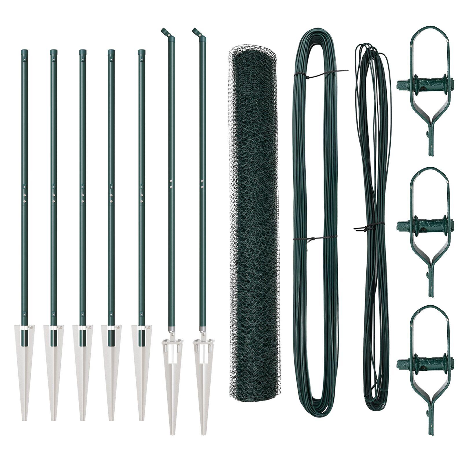 Hexagon Hegn Grøn 1,4x10 m Stål,  Hegnspidser med Spike 7 stk Ø32 mm 160 cm Galvaniseret Stål