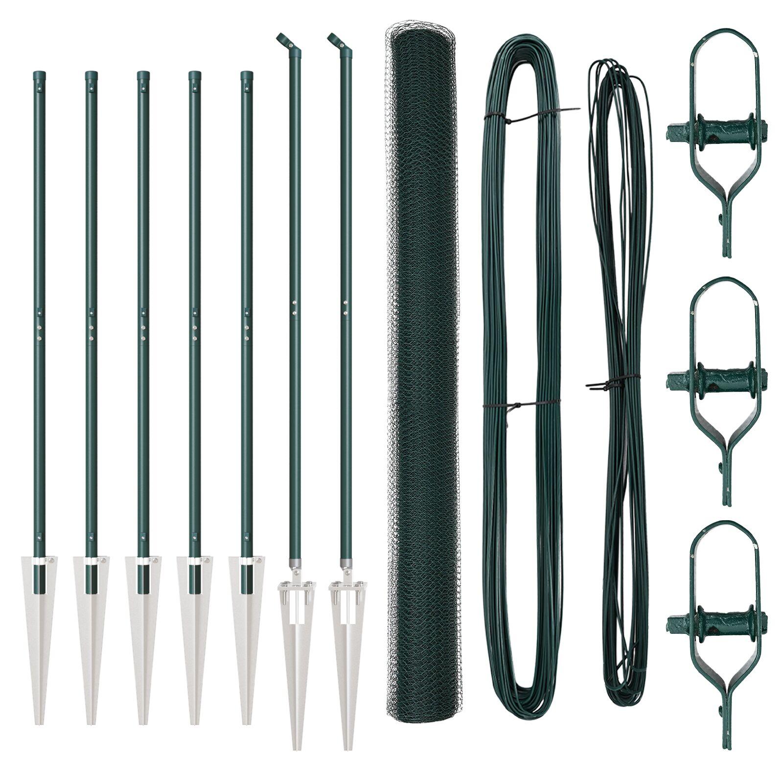 Hexagon hegn Grøn 1,5x10 m Stål,  Hegnspæle med spyd 7 stk Ø32 mm 170 cm Galvaniseret stål