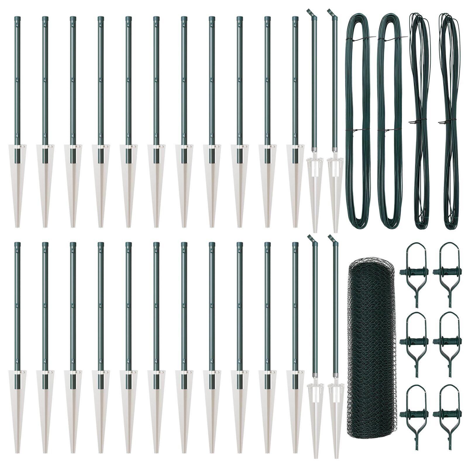 Seksanthegn Grøn 0,5x50 m Stål,  Hegnspidser med spidser 13 stk Ø32 mm 80 cm Galvaniseret Stål