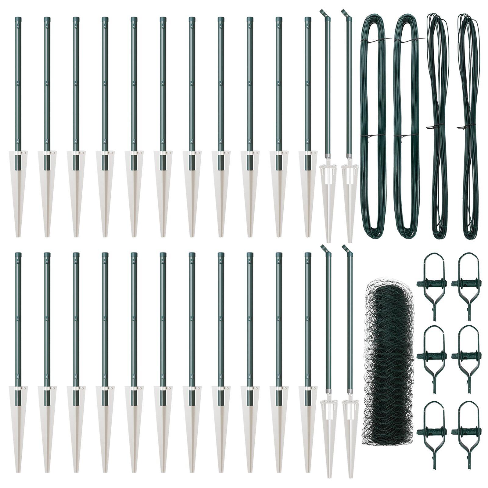 Heksagon Hegn Grøn 0,6x50 m Stål,  Hegnsposter med spyd 13 stk Ø32 mm 80 cm Galvaniseret Stål