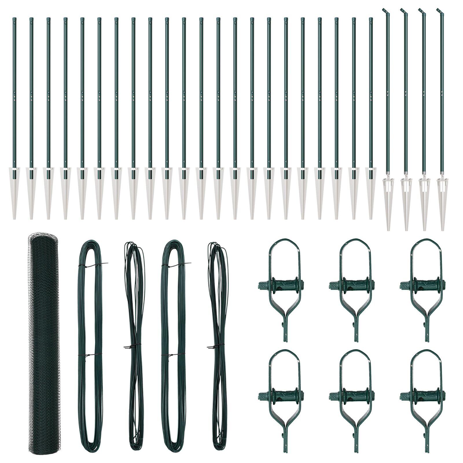 Hexagon Hegn Grøn 1,2x50 m Stål,  Hegnspæle med spyd 13 stk Ø32 mm 140 cm galvaniseret stål