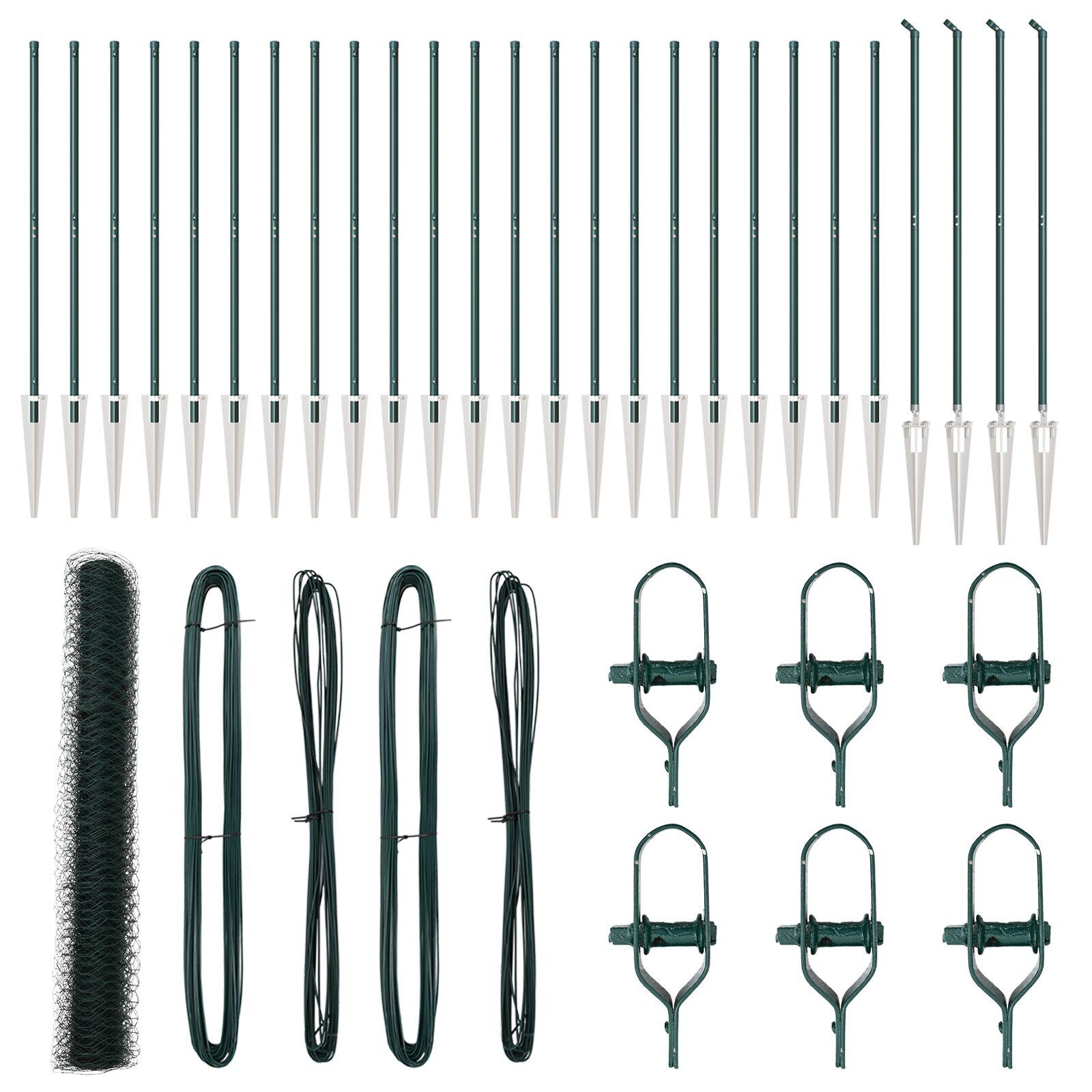 Hexagon hegn Grøn 1.2x50 m Stål,  hegnspæle med spyd 13 stk Ø32 mm 140 cm galvaniseret stål