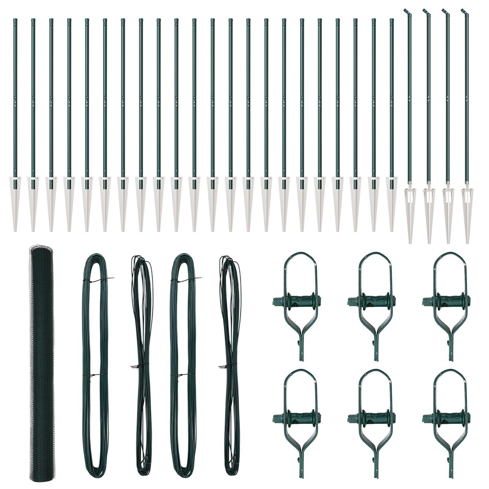Sekskanthegn Grøn 1,6x50 m Stål,  hegnetol med spyd 13 stk Ø32 mm 180 cm galvaniseret stål
