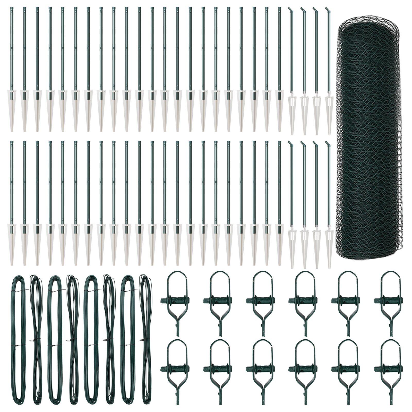 Hexagon Hegn Grøn 0,4x100 m Stål,  Hegnspidser med spyd 13 stk Ø32 mm 60 cm Galvaniseret Stål