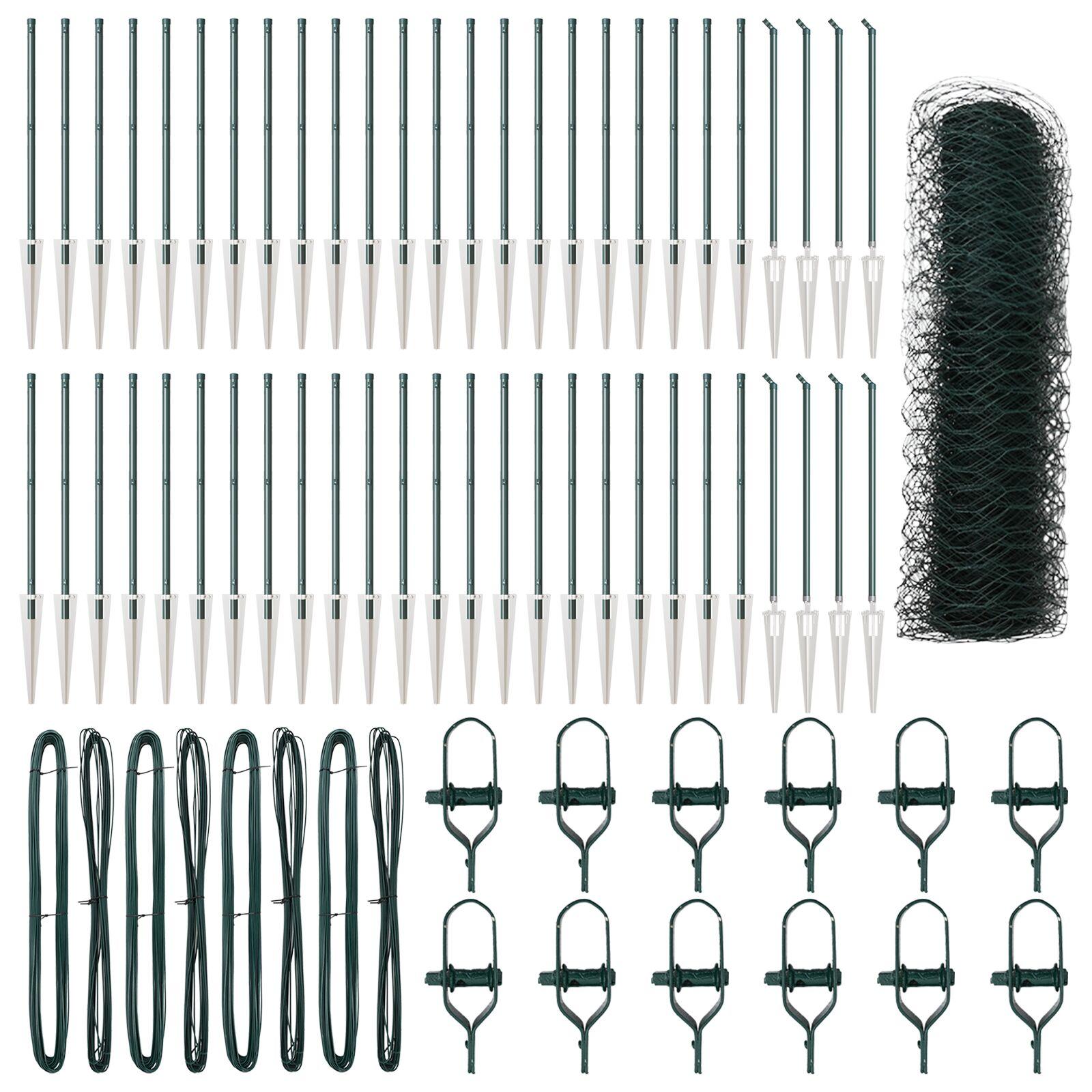 Hexagon Hegn Grøn 0.6x100 m Stål,  Hegnspidser med spidser 13 stk Ø32 mm 80 cm Galvaniseret Stål