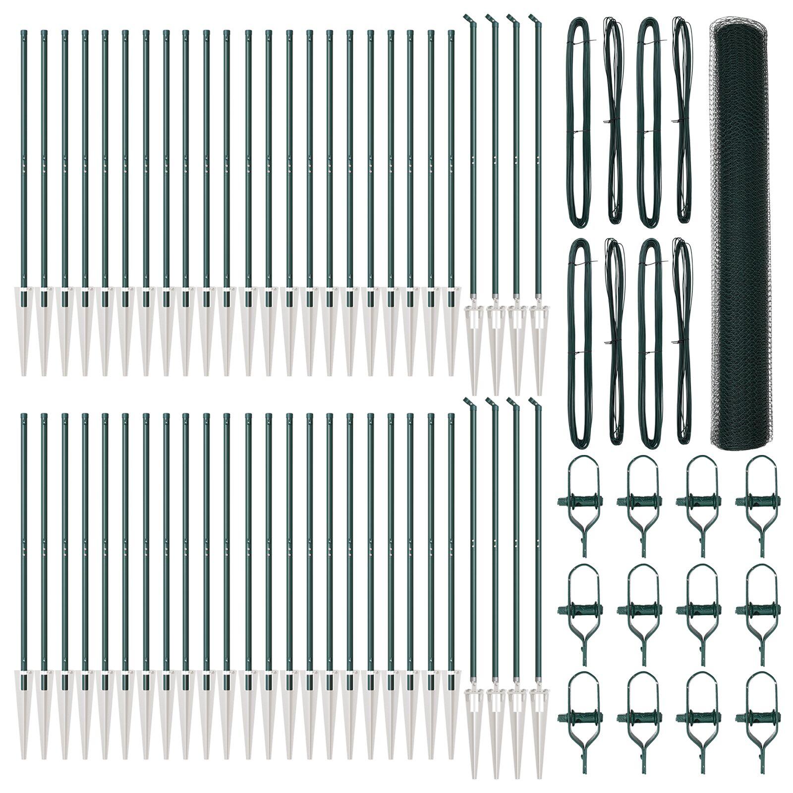 Hexagonhegn Grøn 1.4x100 m Stål,  Hegnspidser med spike 13 stk Ø32 mm 160 cm Galvaniseret Stål