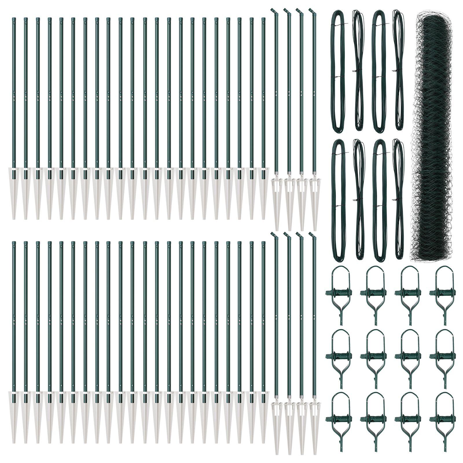 Hexagon Hegn Grøn 1,4x100 m Stål,  Hegnspidser med Spyd 13 stk Ø32 mm 160 cm Galvaniseret Stål