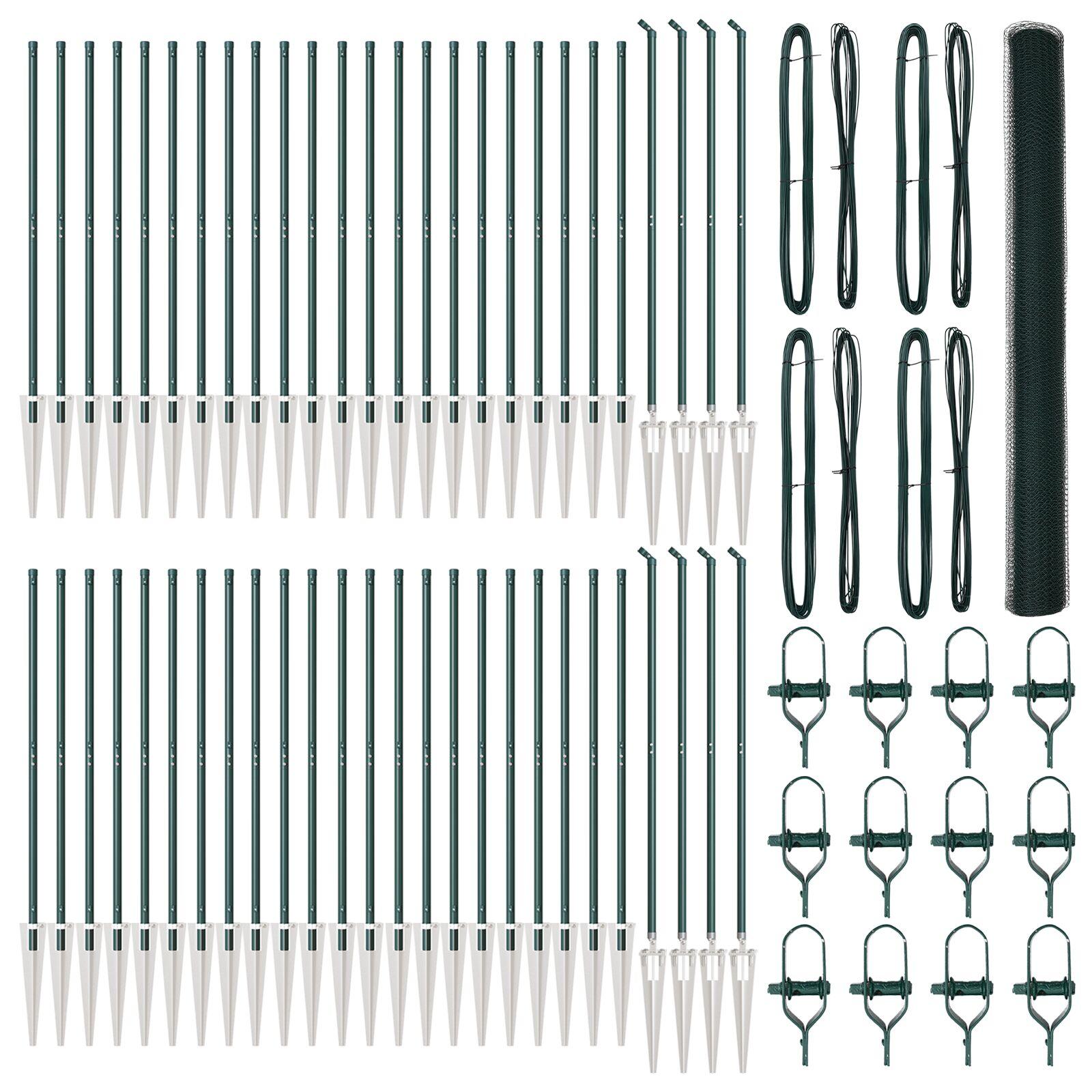 Hexagon hegn Grøn 1.6x100 m Stål,  hegnsposter med spike 13 stk Ø32 mm 180 cm Galvaniseret stål
