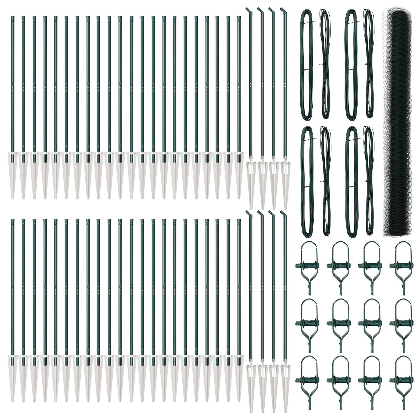 Hexagon Hegn Grøn 1.6x100 m Stål,  Hegnspæle med Spike 13 stk Ø32 mm 180 cm Galvaniseret Stål