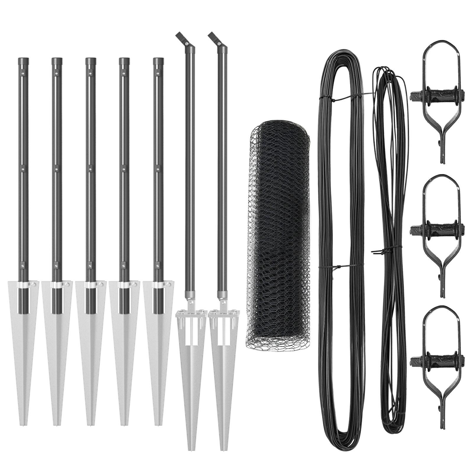 Hexagon hegn Grå 0.4x10 m Stål,  Hegnsposter med spidse 7 stk Ø32 mm 60 cm galvaniseret stål