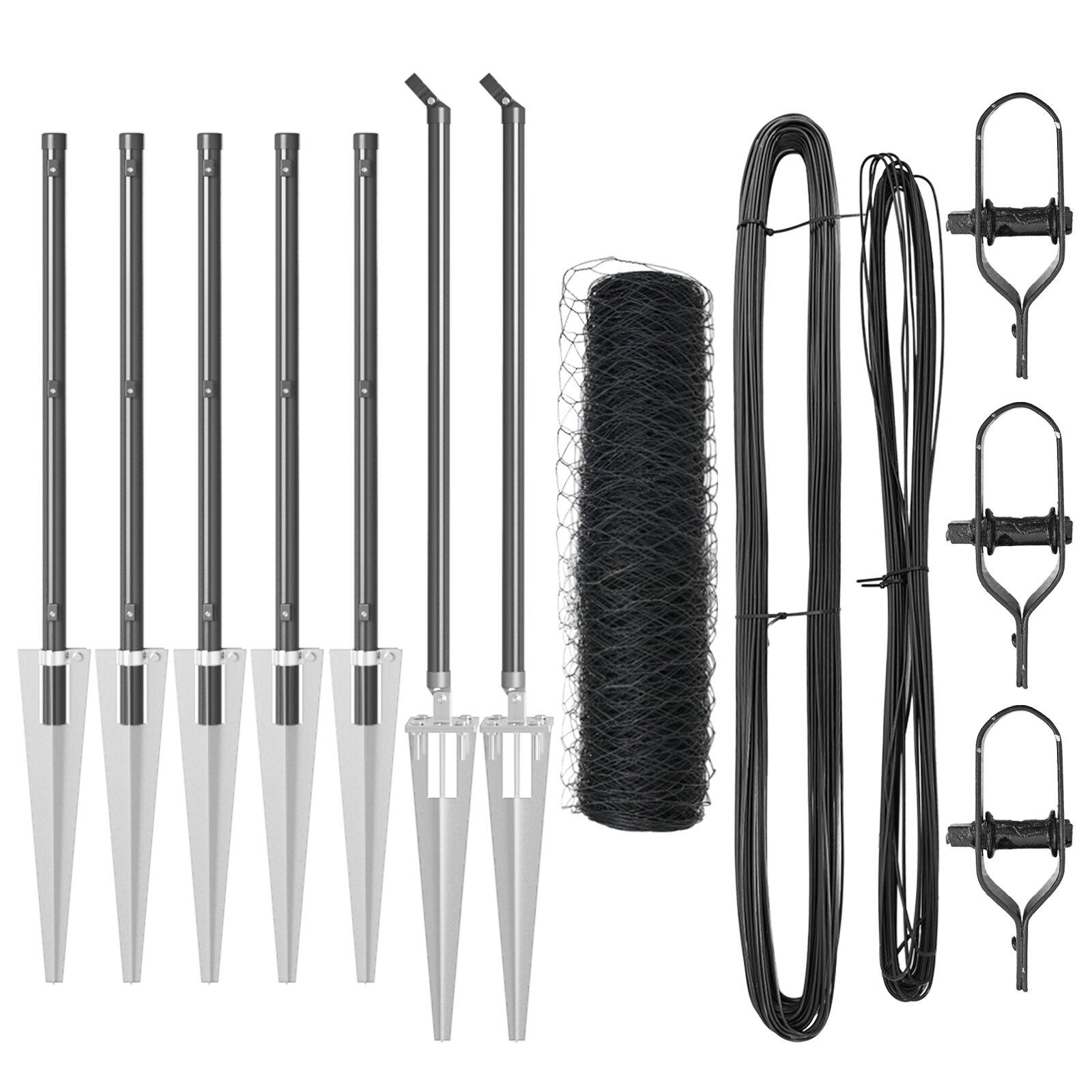 Hexagon Hegn Grå 0.5x10 m Stål,  Hegn Poster med Spyd 7 stk Ø32 mm 80 cm Galvaniseret Stål