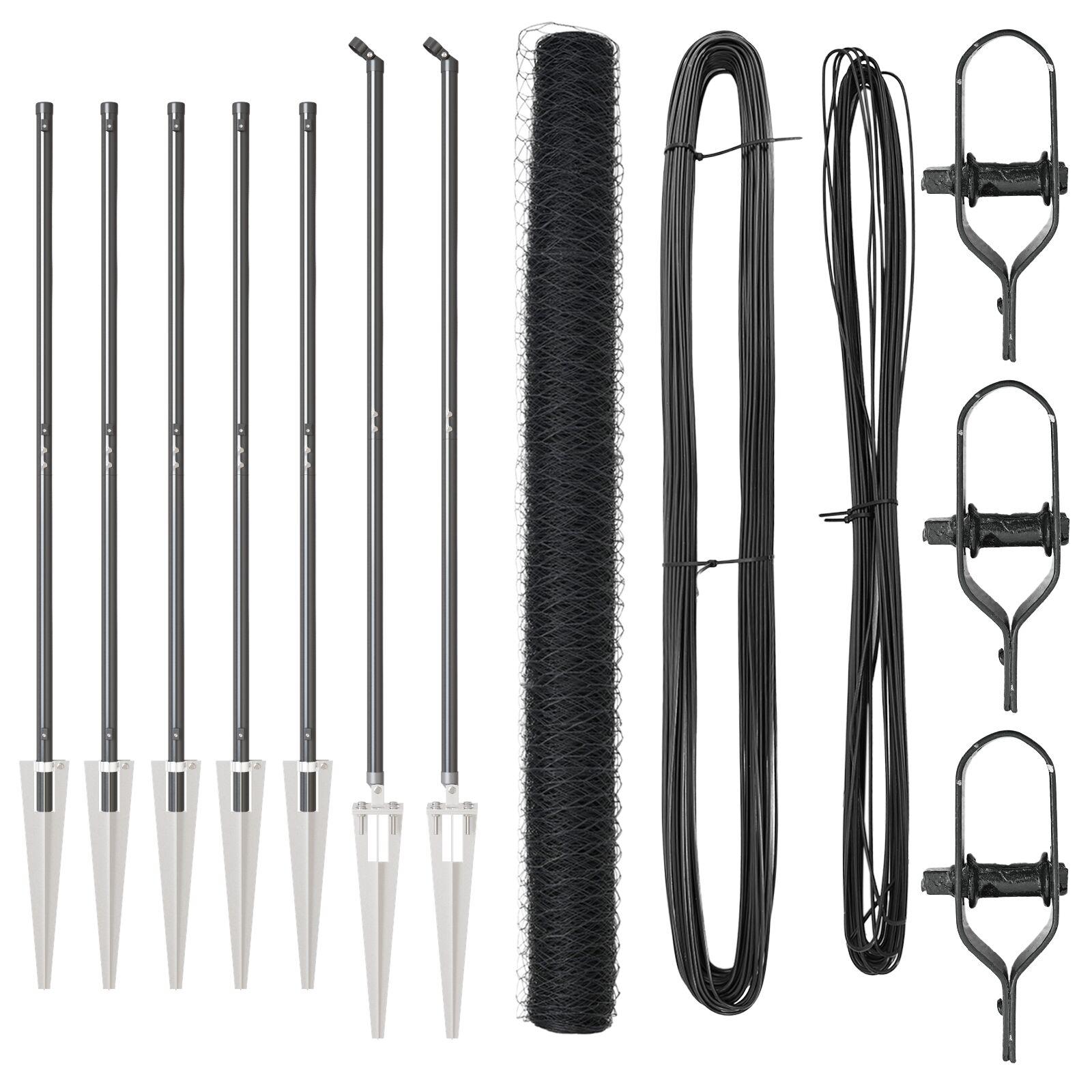 Hexagonhegn Grå 1.5x10 m Stål,  Hegnspidser med spyd 7 stk Ø32 mm 170 cm Galvaniseret stål